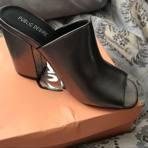 Brand New Public Desire “Pewter” Mules (Size 8/39)